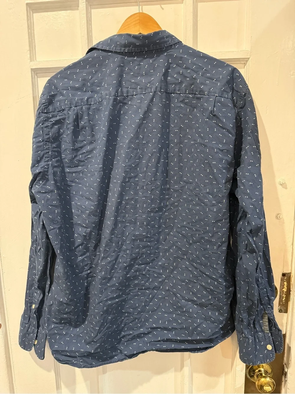 J. Crew Navy Blue Long-Sleeve Button-Down Shirt with Micro Anchor Print